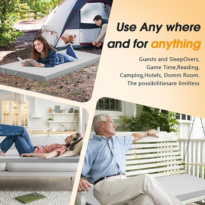 CYMULA Camping Cot Mattress 2in Memory Foam Sleeping Pad,Soft Warm Non-Slip Camping Mattress Topper with Retaining for Adults,Portable Roll up Pad for Travel（only Mattress）