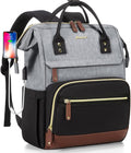 Focdod Laptop Backpack for Women Bag 15.6 Inch Work Business Backpacks Purse with USB Port Large Capacity Nurse Bag Backbag, Casual Daypack for Travel, Black-Grey-Brown