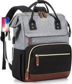 Focdod Laptop Backpack for Women Bag 15.6 Inch Work Business Backpacks Purse with USB Port Large Capacity Nurse Bag Backbag, Casual Daypack for Travel, Black-Grey-Brown