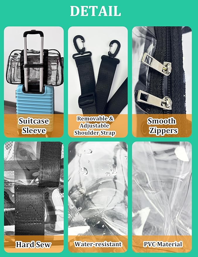 Large Clear Tote Bag 20” for Duffle with 10 Pockets, Clear Beach Gym Crossbody Bag, Big Transparent See Through Bags for Travel Work