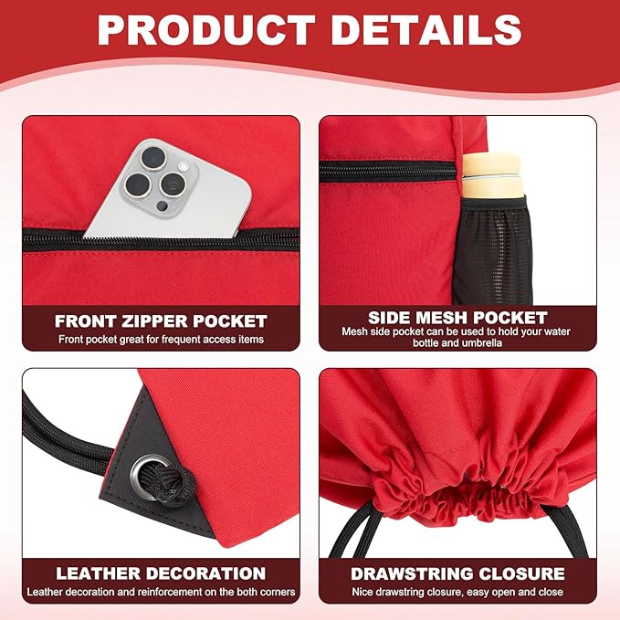 HOLYLUCK Men & Women Outdoor Sport Gym Sack Waterproof Drawstring Backpack Bag (Standard with drawstring, Red)
