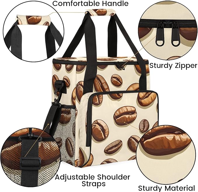 Coffee Maker Travel Bag Compatible with Keurig K-Mini or K-Mini Plus, Single Serve Coffee Brewer Carrying Case with Multiple Pockets for K-Cup Pods, Storage Bag With Shoulder Strap(Bag Only)