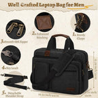 Mens Laptop Messenger Bag Canvas Briefcase Waterproof Vintage Computer Bag Shoulder Bag Satchel Bags for Work College Travel
