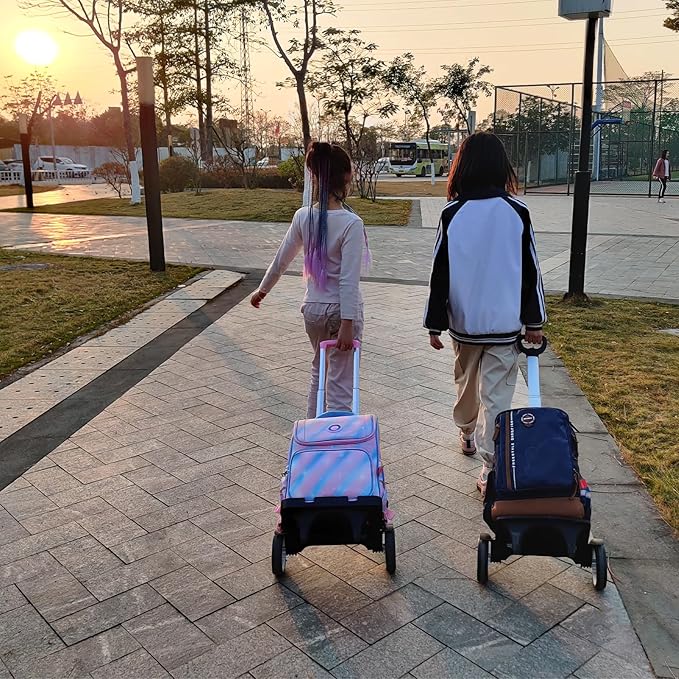 Rolling Backpack Trolley Cart with Stair-Climbing Quiet Wheels,Foldable Aluminum Frame,Adjustable Handle,Large 77 lbs Capacity–Fits Travel Bags,Book Bags,Shopping–Pink,No Edge Guard