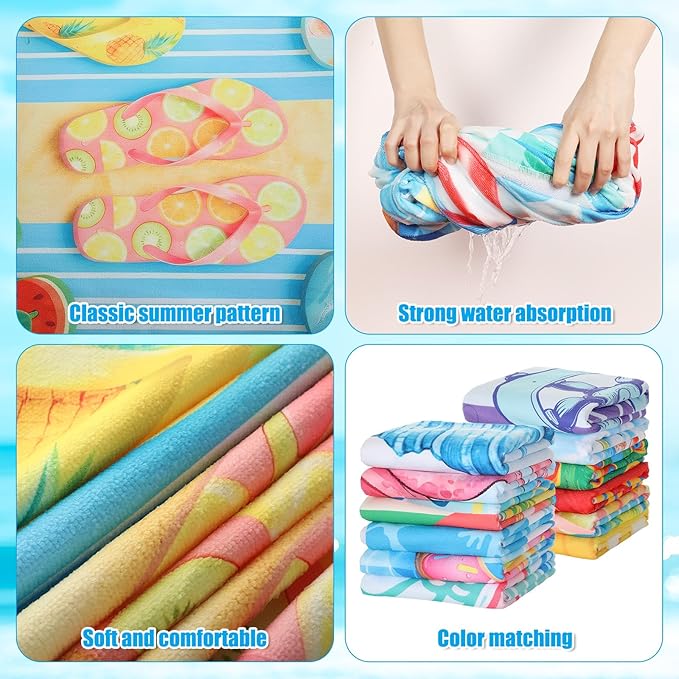 12 Pcs Island Oversized Microfiber Beach Towels Set 30 x 60 Extra Large Fiber Swim Pool Towel Absorbent Bath Blanket for Travel Vacation Accessories Gift Spa Soft Lightweight