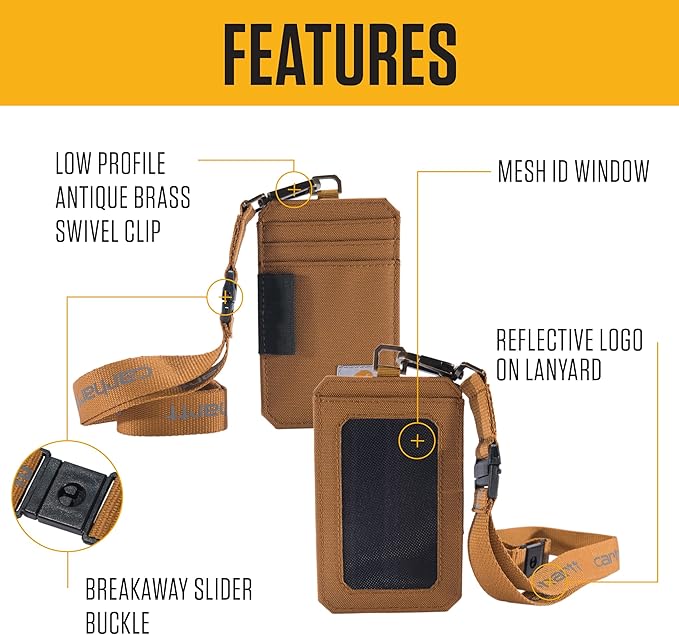 Carhartt 700D Nylon Duck ID Holder and Lanyard, W/Mesh ID Window for Quick Access