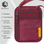 VENTURE 4TH RFID Blocking Travel Neck Wallet - Security Neck Pouch Passport Holder with Nylon Lining (Red)