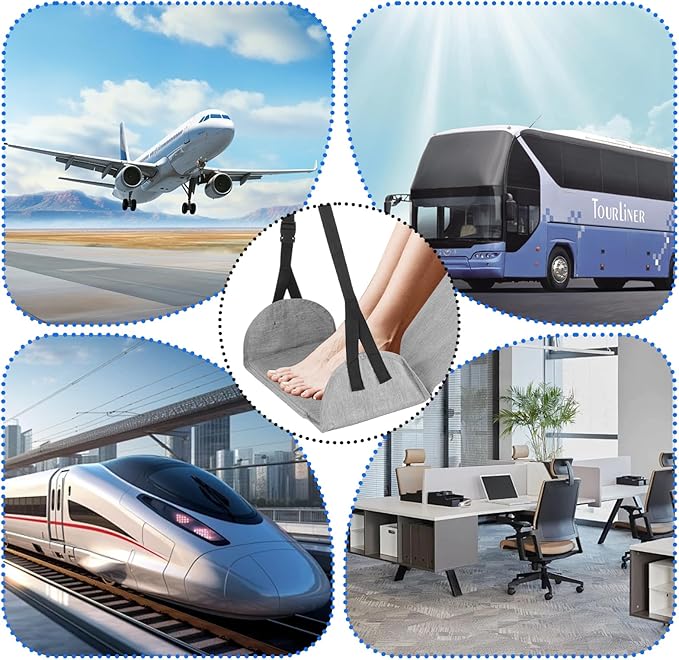 Length Adjustable Airplane Foot Hammock Travel Foot Rest for Airplane Flights Foot Sling for Travel (Grey