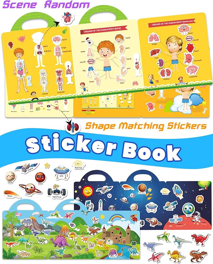 Walenced Reusable Sticker Book for Toddlers, Stickers for Kids, Toddler Sticker Book, Toddler Craft Activities, Toddler Travel Toys Boy Girl Birthday Gifts