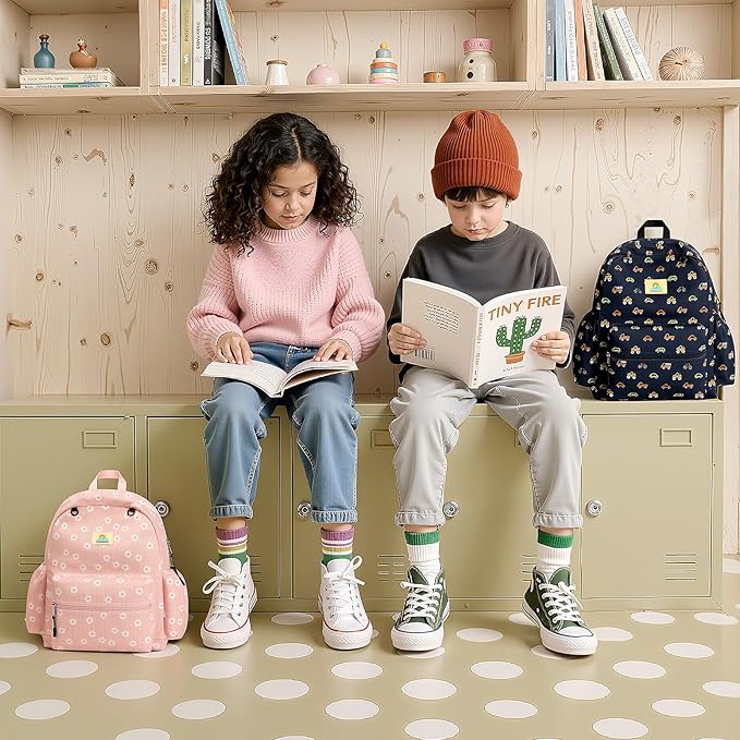 STEAMEDBUN Corduroy Kids Backpack for Boys and Girls 5-8: Boys Backpack for Elementary Kindergarten - 15 inch Cute Backpacks for Kids - Car