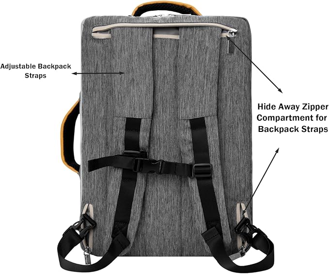 BPC 3-in-1 Messenger & Backpack, Durable 15-Inch Laptop Carrier with Front Zipper Pockets, Straps, Earphone Port for Business & Commute (Gray)