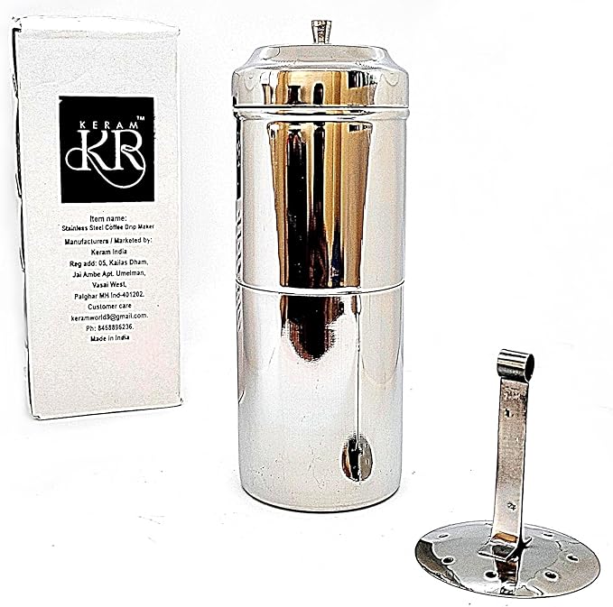 KERAM coffee filters indian style big/drip coffee maker/south indian-750 ml(25.36 Oz) 12-15 cup-coffee bar accessories-madras coffee filter for camping-hiking reusable/permanent slow metal filter