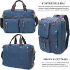 CROCOD 3 In 1 Canvas Convertible Laptop Bag for Men Women, 17.3 inch Laptop Messenger Bag Work Briefcase, Computer Shoulder Bag for Travel Business Office (17.3 Inch, Blue) | 3 In 1, Multi-pocket