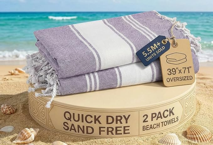 LANE LINEN Beach Towel 2 Pack - Pool Towel Oversized, Pre-Washed Extra Large Beach Towels, Sandless Beach Towel, Quick Dry Travel Towel, Large Pool Towels, 39"x71" - Day Break
