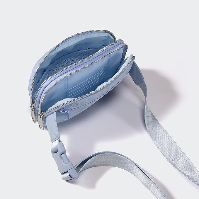 Pander Everywhere Belt Bag for Women, 5 Zipper Pockets Nylon Crossbody Fanny Pack Purse (Windmill Blue).