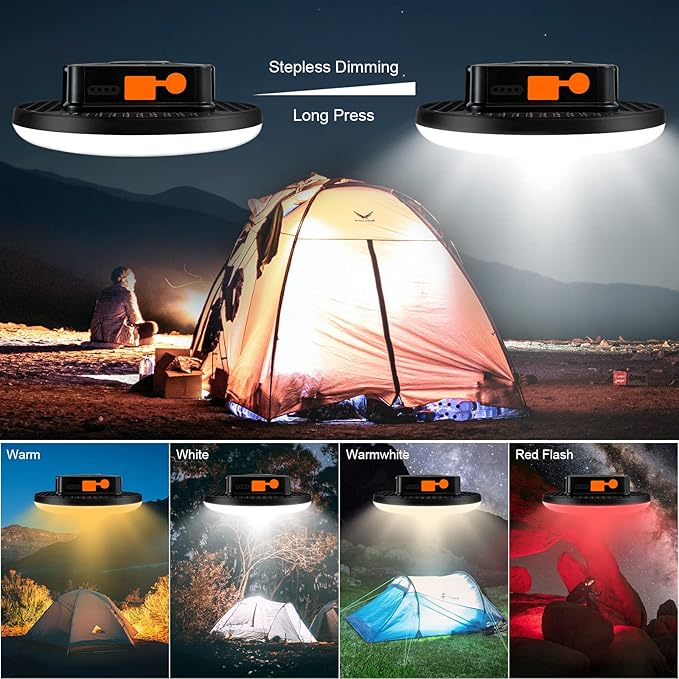 IODOO 16500mAh 60W Rechargeable Camping Light 3000LM 2700/4000/6500K LED Camping Lantern Portable IP65 Waterproof Tent Lights Power Failur