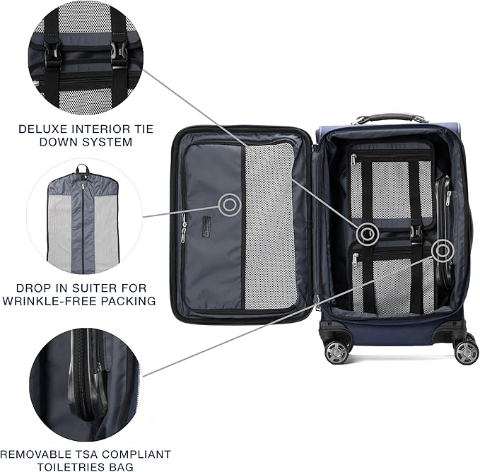 Travelpro Platinum Elite Softside Expandable Luggage, 8 Wheel Spinner Suitcase, TSA Lock, Men and Women, Dark Blue, 2-Piece Set (21/25)
