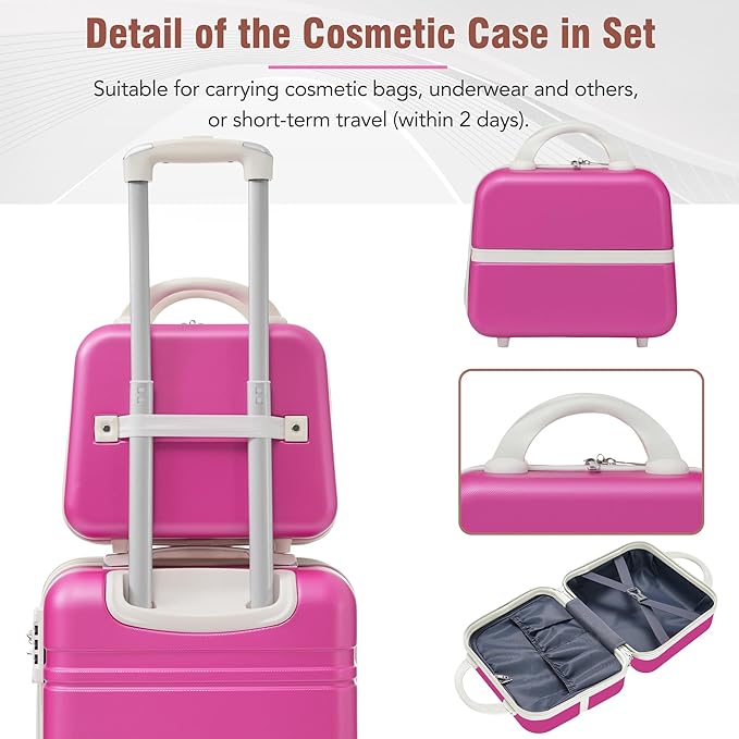 Luggage Sets, 2 Piece Carry on Luggage Set with Travel Bag, 2 Piece Expandable Spinner Hardshell Suitcase with TSA Lock, Back to School Suitcase, Women Men (Pink, 20/24 inch+Cosmetic Case)