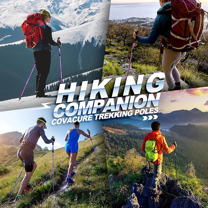 Covacure Hiking Poles Collapsible Trekking Poles - Aluminum Alloy 7075 Walking Sticks for Hiking with Telescopic & Foldable Tri-fold Design Hiking Gear for Women Men, Hiking, Camping, Climbing