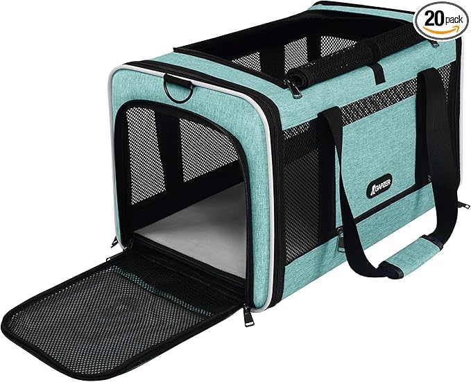 GAPZER Cat Carrier 18"x11"x11" TSA Approved Ventilated Top Open Softsided Pet Air Travel Bag, Small Animal Basic Crate Shih Tzu Dog Kennel Carry Case, 4-Mesh-Side Kitty Carry on up to 20lbs Teal