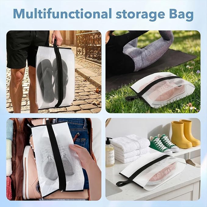 Shoe Travel Bags for Luggage, 4 Pack Waterproof Portable Travel Shoe Bags with Zipper and Handle for Organizer, Reusable Shoes Bag for Gym for Men Women
