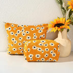 SOIDRAM 2 Pieces Flower Makeup Bag Large Cosmetic Bag Capacity Canvas Mix Travel Toiletry Bag Organizer Cute Makeup Brushes Aesthetic Accessories Storage Bag for Women,Little Flower Mix Yellow