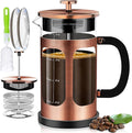 YMMIND French Press Coffee Maker (34oz 1Quart 5-6Cup) Coffee Press, with 4 Filters System, Heat Resistant Thickness Borosilicate Glass, Cold Brew Coffee Tea Pot Gifts (Copper)
