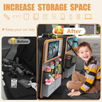 Plzpik Car Backseat Organizer with Tablet Holder,11 Storage Pockets with Foldable Food Tray, Protector Kick Mats for Kids, Travel Accessories Organizer (Orange, 1Pack)