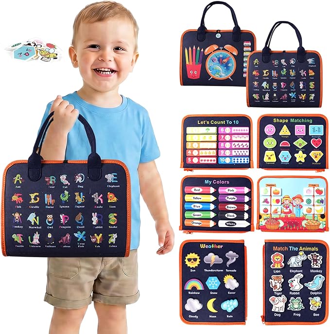 Toddler Busy Board Montessori Toys: for Toddlers 1-3 Year Old Educational Activity Book Sensory Board Travel Toy Ages 2-4 Learning Fine Motor Skills Preschool Quiet Book Gift for Boys Girls Kids