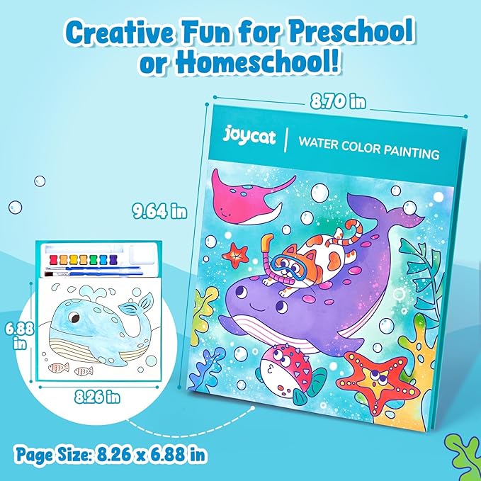 JoyCat Paint with Water Coloring Books for Toddlers, Watercolor Painting Sets for Kids Ages 3-5 4-8, Arts and Crafts Drawing Activities Toy Birthday Gifts for Boys Girls (Sea Animals)