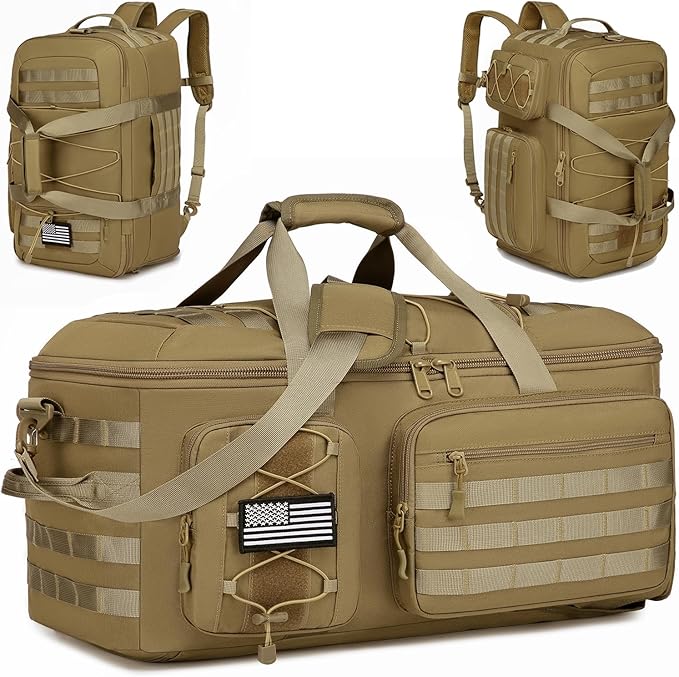 50L Gym Bags for Men, 3 in 1 Travel Duffle Bag with Shoe Compartment, Tactical Military Backpack for Overnight Weekender Gym Traveling Workout Deployment