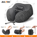 MLVOC Neck Pillow for Traveling, Upgraded 100% Pure Memory Foam Travel Neck Pillow for Airplane Flight Sleep, Breathable & Machine Washable Cover, Travel Kit with 3D Eye Mask, Earplugs & Bag, Black