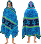 COTTON CRAFT Hooded Beach Towel for Adults – Oversized 39x68 Towel with Hood - 100% Cotton Velour Terry Jacquard Pool Bath Wrap - 450 GSM Soft Absorbent Quick Dry – Tropical Hibiscus Aqua Blue Purple