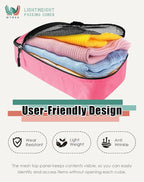 WTREE 4-Piece Packing Cubes Travel Accessories Set for Suitcases - Luggage Organizer Bags with Double Zipper - Mesh Top - Small/Medium/Large/Slim - Pink