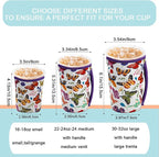 KJQJLY 3 Pack Reusable Iced Coffee Sleeves for Iced Coffee Cups or Drinks Reusable Neoprene Insulated Sleeves for Hot and Cold Drinks from Starbucks, Dunkin, And More (White butterfly)