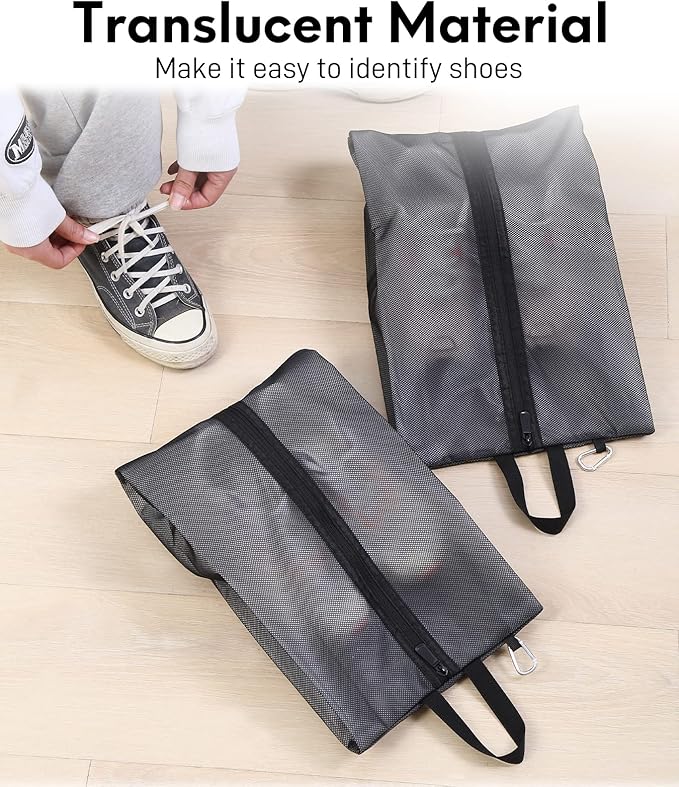 2 Pack Shoe Bags for Travel, Sneaker Bags, Waterproof Travel Shoe Bags with Zipper for Packing, Golf Shoe Dust Bags for Man and Women, Medium, Black