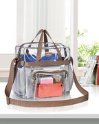 MAY TREE Clear Vinyl Tote Bag, 12 x 6 x 12 in, Brown, Suitable for Work, Travel, Sports, Office