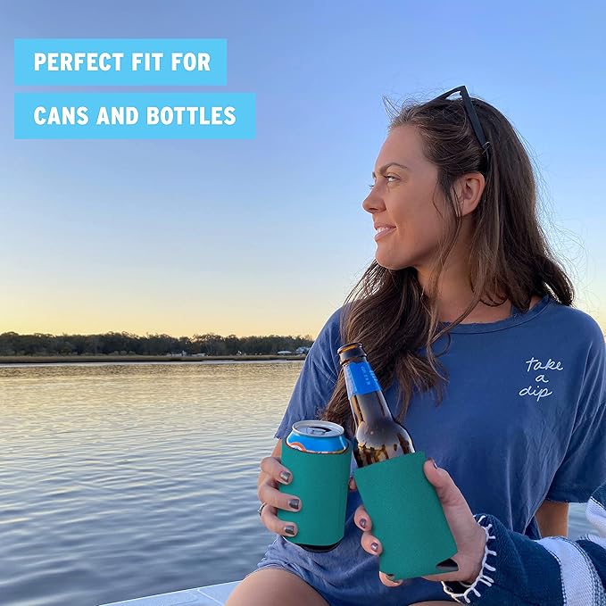 Blank Beer Can Coolers Sleeves (14-Pack) Soft Insulated Beer Can Cooler Sleeves - HTV Friendly Plain Can Sleeves for Soda, Beer Cans & Bottles - Blanks for Vinyl Projects & Wedding Favors (Teal)