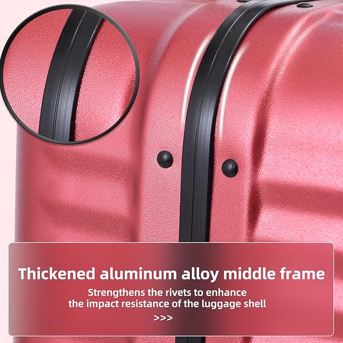 Kaleenie 2 pieces 20/29 Aluminum Frame Carry On and Checked Luggage Set with Side Opening, Lightweight Hardshell ABS+PC Trunk Suitcase with TSA Lock, 360° Universal Wheels & Adjustable Handle,Wine Red