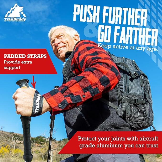 TrailBuddy Trekking Poles – Lightweight 7075 Aluminum Hiking Poles for Women, Men & Seniors – Collapsible Walking Sticks for Travel, Trails & Balance