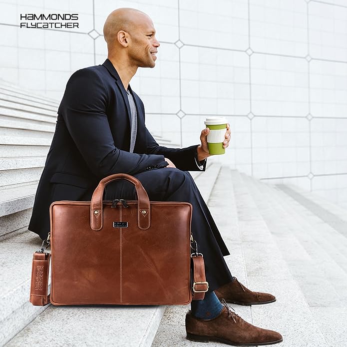 HAMMONDS FLYCATCHER Genuine Leather Laptop Bag for Men, Padded 15.6" Laptop Sleeve, Leather Messenger Bag for Men Briefcases