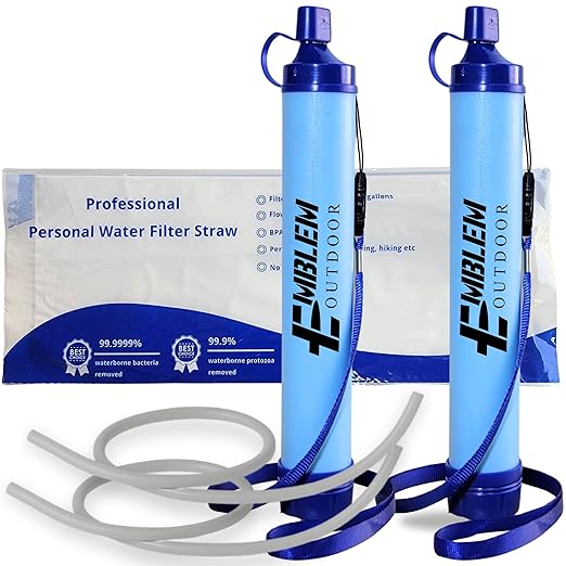 Portable Water Filter Straw for Emergencies and Survival. Emergency Water Filtration to Purify Water When Camping, Hiking, or During a Disaster. Personal Water Filter and Purifier for Travel (2 Pack)