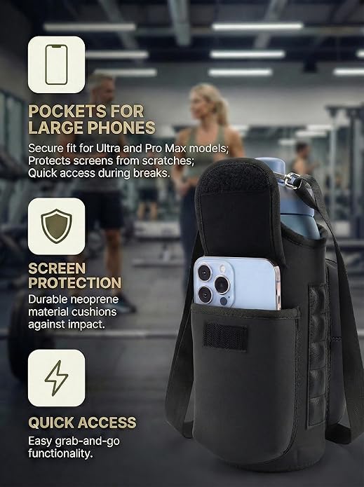 Magnetic Gym Bag for Women Men, Neoprene Water Bottle Carrier Bag with Strap fits 18-40oz, Crossbody Bag with Pockets