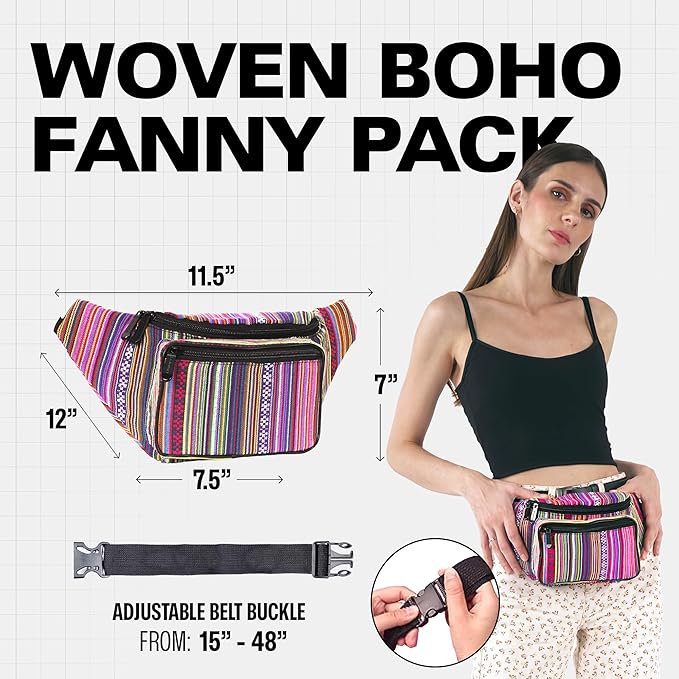 Fanny Pack Belt bag - Crossbody Waist Bag for Men or Women - Hands-Free, Waterproof Large Bumbag for Hiking, Running, and Travel (Rose Vert)