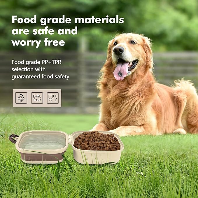 Collapsible Dog Bowls, Travel Food and Water Double Bowl for Cats & Dogs, 2-in-1 Portable BPA-Free Feeding Solution, Perfect for Traveling, Camping & Walking (L/ 100oz)