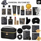 25 Pcs Bath & Body Gift Set for Women, Charcoal Skin Care Kit, Spa Gift Basket, Self Care, Cosmetic Bag, Serum, Necklace, Perfume, Eye Mask, Present, Christmas, Valentine's, Birthday, Mother's Day