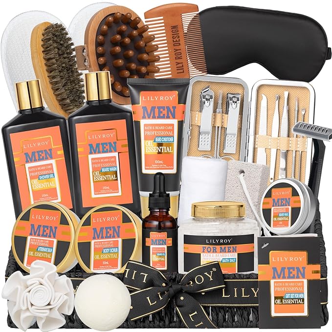 27Pcs Fathers Day Gifts Spa Gift Basket for Men - Bath and Body Gift Basket Set for Dad | Perfect Gifts for Men Christmas, Valentines Day, Birthday Gift Beard Bath Spa Gift Set for Men