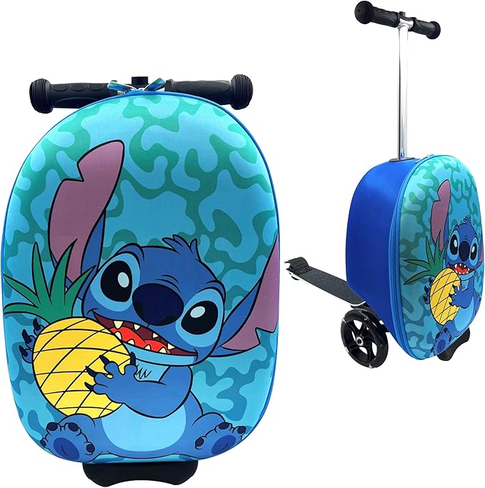 Fast Forward Stitch 18" Ride-On Suitcase Scooter - Lightweight Carry-On Foldable Scooter Luggage