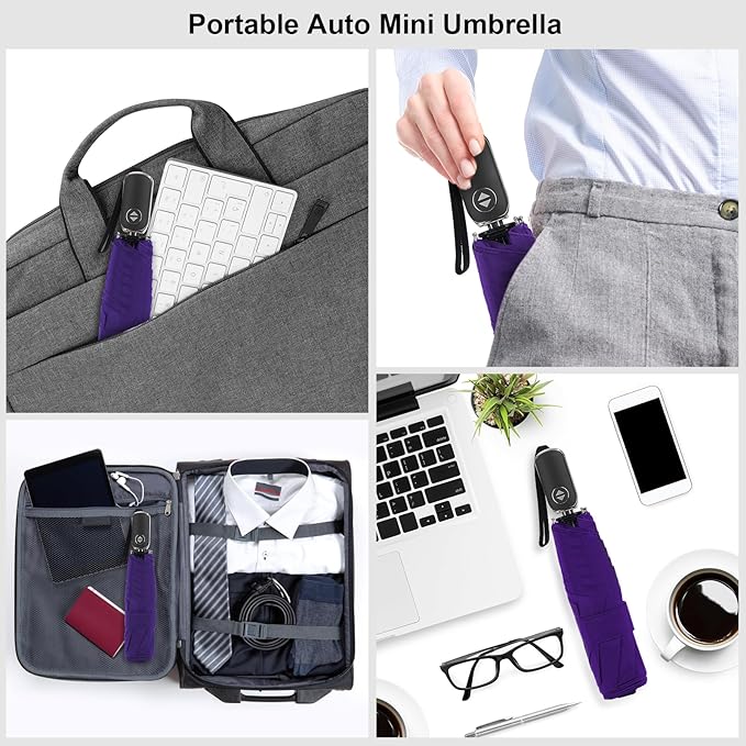 Compact Travel Umbrella for Purse - Flat Handle, Waterproof for Light Rain