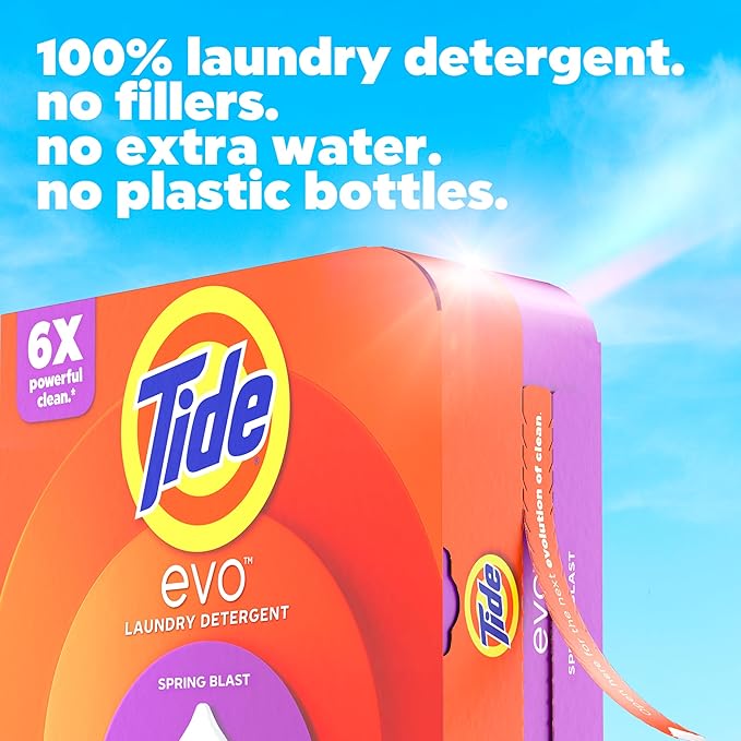 Tide evo Spring Blast Scent Laundry Detergent Fiber Tiles Works on 100% of Common Stains Safe for All Machines and Water Conditions Concentrated HE Compatible Clean and Instant Dissolve, 42 Count